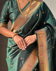 Bottle Green Zari Woven Paithani Silk Saree with Vitthal Rukmini Pallu