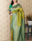 Mehendi Green Soft Banarasi Silk Zig Zag Pattern Meenakari Zari Woven Saree