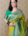 Mehendi Green Soft Banarasi Silk Zig Zag Pattern Meenakari Zari Woven Saree