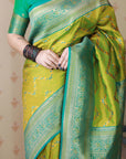 Mehendi Green Soft Banarasi Silk Zig Zag Pattern Meenakari Zari Woven Saree