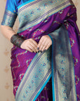 Dark Purple Soft Banarasi Silk Zig Zag Pattern Meenakari Zari Woven Saree