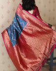 Dark Blue Soft Banarasi Silk Zig Zag Pattern Meenakari Zari Woven Saree