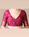 Violet Soft Banarasi Silk Zig Zag Pattern Meenakari Zari Woven Saree