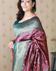 Coral Pink Soft Banarasi Silk Zig Zag Pattern Meenakari Zari Woven Saree