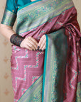 Coral Pink Soft Banarasi Silk Zig Zag Pattern Meenakari Zari Woven Saree