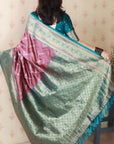 Coral Pink Soft Banarasi Silk Zig Zag Pattern Meenakari Zari Woven Saree