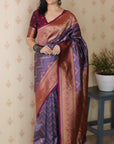 Lavender Soft Banarasi Silk Zig Zag Pattern Meenakari Zari Woven Saree