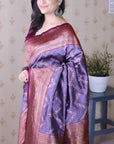 Lavender Soft Banarasi Silk Zig Zag Pattern Meenakari Zari Woven Saree