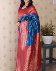 Blue Soft Banarasi Silk Zig Zag Pattern Meenakari Zari Woven Saree