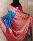 Blue Soft Banarasi Silk Zig Zag Pattern Meenakari Zari Woven Saree