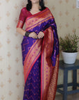 Violet Soft Banarasi Silk Zig Zag Pattern Meenakari Zari Woven Saree