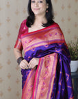 Violet Soft Banarasi Silk Zig Zag Pattern Meenakari Zari Woven Saree