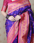 Violet Soft Banarasi Silk Zig Zag Pattern Meenakari Zari Woven Saree