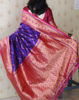 Violet Soft Banarasi Silk Zig Zag Pattern Meenakari Zari Woven Saree