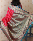 Pink Soft Banarasi Silk Zig Zag Pattern Meenakari Zari Woven Saree