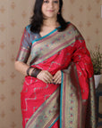 Pink Soft Banarasi Silk Zig Zag Pattern Meenakari Zari Woven Saree