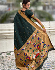 Bottle Green Paithani Silk Saree with Zari Woven Big Border Concept
