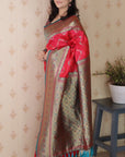 Pink Soft Banarasi Silk Zig Zag Pattern Meenakari Zari Woven Saree