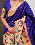 Violet Paithani Silk Saree with Zari Woven Big Border Concept