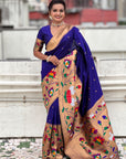 Violet Paithani Silk Saree with Zari Woven Big Border Concept
