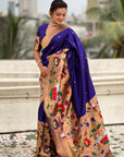 Violet Paithani Silk Saree with Zari Woven Big Border Concept