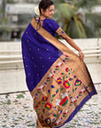 Violet Paithani Silk Saree with Zari Woven Big Border Concept