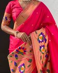Pink Paithani Silk Saree with Zari Woven Big Border Concept
