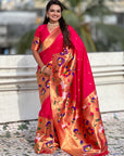 Pink Paithani Silk Saree with Zari Woven Big Border Concept