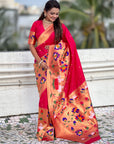 Pink Paithani Silk Saree with Zari Woven Big Border Concept