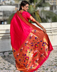 Pink Paithani Silk Saree with Zari Woven Big Border Concept