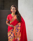 Red Paithani Silk Saree with Zari Woven Big Border Concept