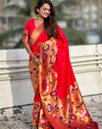 Red Paithani Silk Saree with Zari Woven Big Border Concept