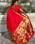 Red Paithani Silk Saree with Zari Woven Big Border Concept