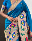 Blue Paithani Silk Saree with Zari Woven Big Border Concept