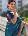 Dark Blue Zari Woven Paithani Silk Saree with Vitthal Rukmini Pallu