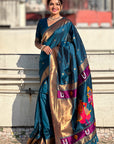 Dark Blue Zari Woven Paithani Silk Saree with Vitthal Rukmini Pallu