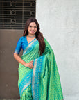 Pista Green Ikkat Patola Silk Zari Work Meenakari Saree