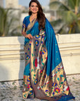 Blue Paithani Silk Saree with Zari Woven Big Border Concept