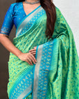 Pista Green Ikkat Patola Silk Zari Work Meenakari Saree