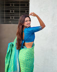 Pista Green Ikkat Patola Silk Zari Work Meenakari Saree