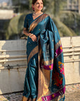 Dark Blue Zari Woven Paithani Silk Saree with Vitthal Rukmini Pallu