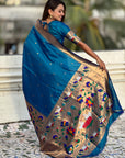 Blue Paithani Silk Saree with Zari Woven Big Border Concept