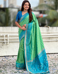 Pista Green Ikkat Patola Silk Zari Work Meenakari Saree