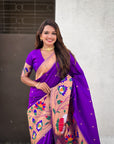 Purple Paithani Silk Saree with Zari Woven Big Border Concept