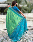 Pista Green Ikkat Patola Silk Zari Work Meenakari Saree