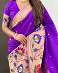 Purple Paithani Silk Saree with Zari Woven Big Border Concept