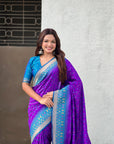 Purple Ikkat Patola Silk Zari Work Meenakari Saree
