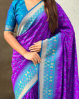 Purple Ikkat Patola Silk Zari Work Meenakari Saree