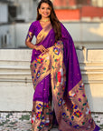 Purple Paithani Silk Saree with Zari Woven Big Border Concept