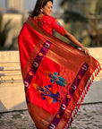 Red Zari Woven Paithani Silk Sareewith Vitthal Rukmini Pallu